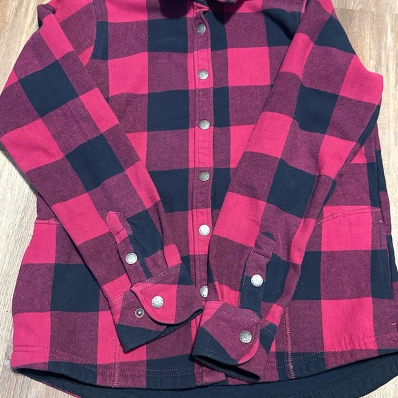Orvis Womens Small Fuchsia Plaid Flannel Fleece Lined Snap Button Shirt Shacket - Picture 2 of 12